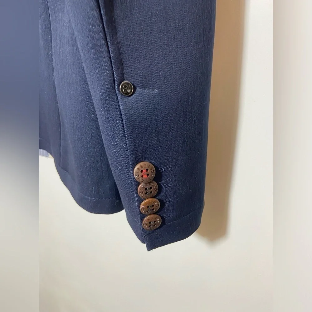 RNT23 Blazer Jacket Mens Size 46 Denim Leather Trim Full Zip Sport Coat NWT $259